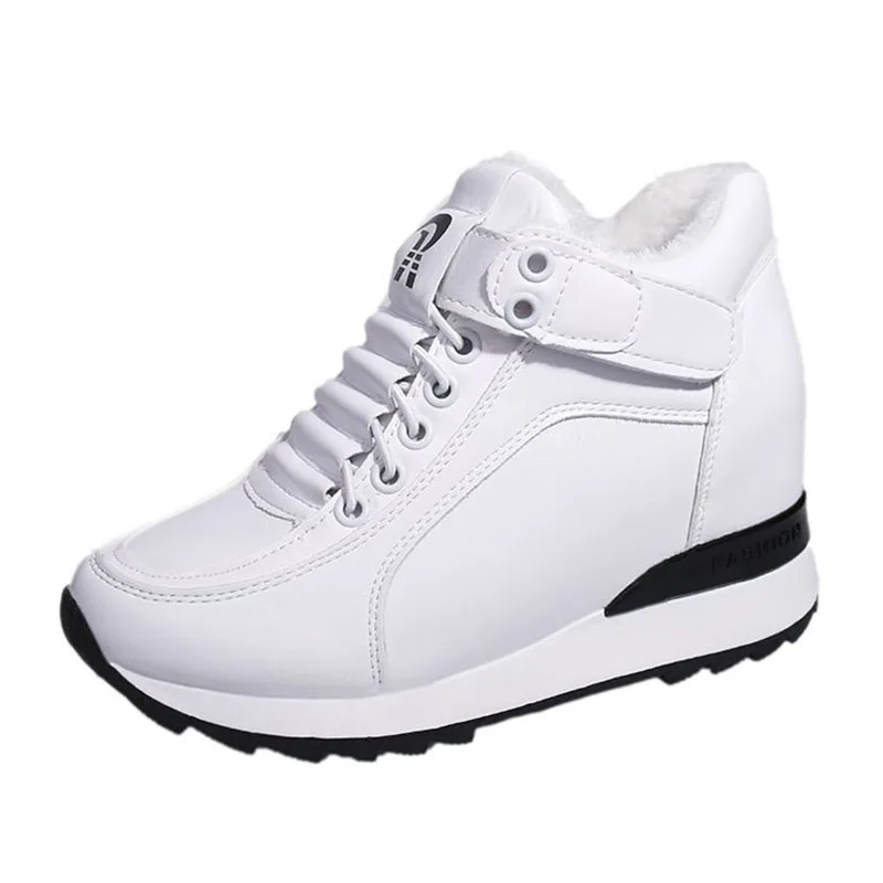 Coolcept/зимние меховые кроссовки; женская обувь для отдыха с круглым носком, увеличивающая рост; сохраняющая тепло; женская Вулканизированная обувь; Размеры 35-40 - Цвет: Белый