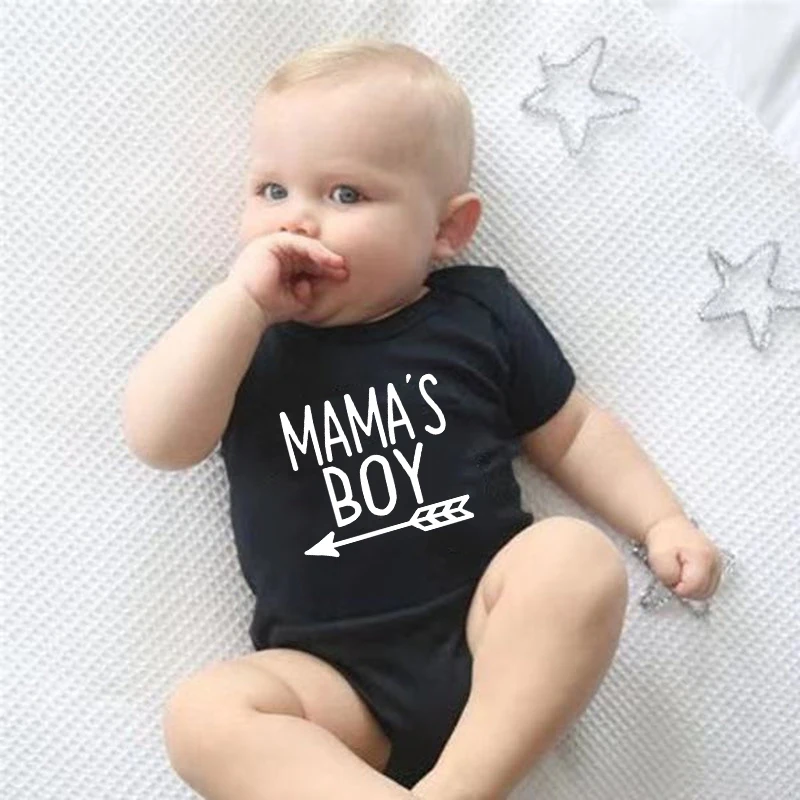 Mama and Mama's Boy Print Mom and Son Matching Shirts Casual Mother Son Black Cotton Tshirt Baby Boy Bodysuit 3