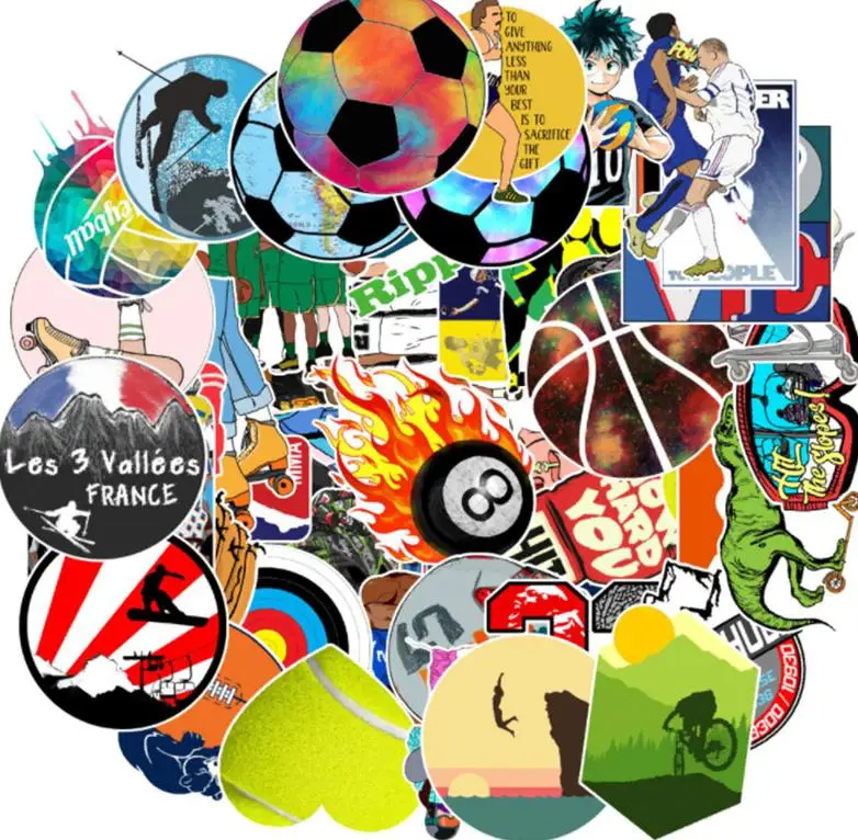 10/30/50pcs  Sports Movement  Graffiti Competition Waterproof Skateboard Travel Suitcase Phone Laptop Luggage Stickers Cute Kids 10 50pcs sports car cartoon cool stickers pack diy skateboard motorcycle suitcase stationery decals decor phone laptop toys