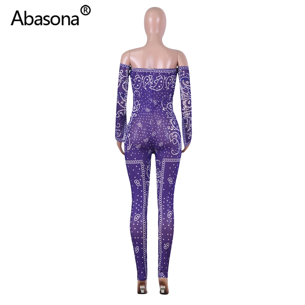 Abasona Autumn Winter Strapless Vintage Geometric Printed Sexy Bodycon Rompers Womens Junmsuit Skinny Overalls Party Night Club
