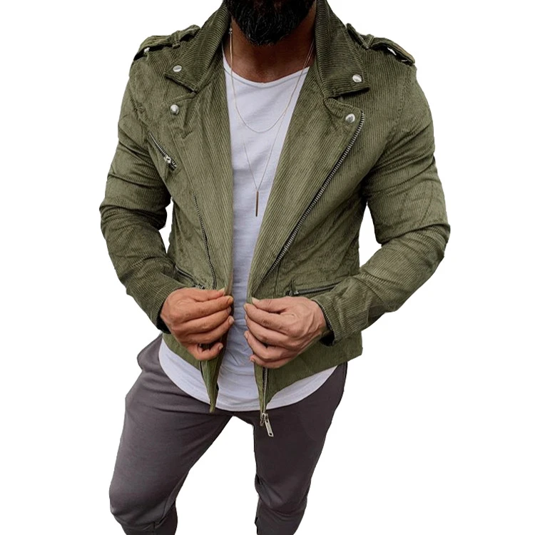 Moomphya, винтажная Вельветовая Повседневная куртка на молнии, мужская уличная куртка, тяжелый металл, рок, мужская куртка, ветровка, пальто, текстурированное Мужское пальто - Цвет: Зеленый