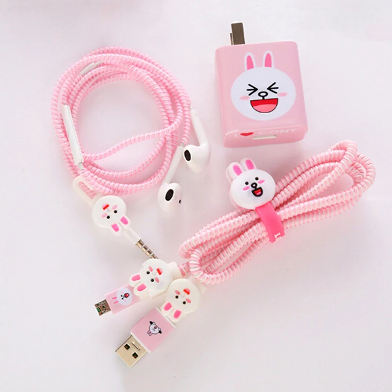 

Cable Winder Charger Stickers Cartoon Usb Data Cable Protector Set With Charger Stickers Spiral Cord Protector