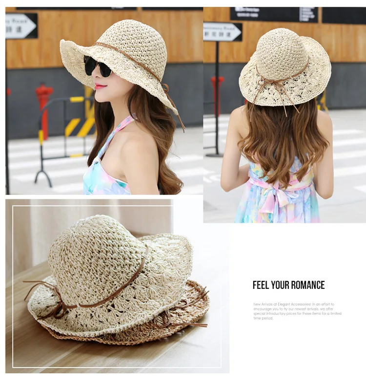 Dilidala Summer Tourist Beach Hat Sunscreen Sunshade Hat Wild Hand-made Hat Travel Students Beach Hat Fold-able Straw Hat Women
