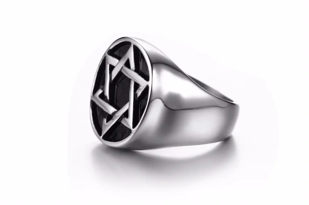 Stainless Steel Hexagram Star of David Square Square Biker Style Signet Ring