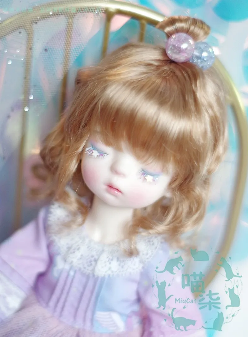 Bybrana BJD doll with imitation mohair wig 1/3 1/4 1/6 1/8 big female milk tea brown powder golden dumplings short curly hair - Цвет: 2