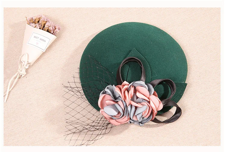 Женская шляпа с вуалью шерстяная сетчатая шапка женская Свадебная шляпка цветок Свадебные вечерние подарки вуаль волосы бисером Свадебные шляпы и вуалетки