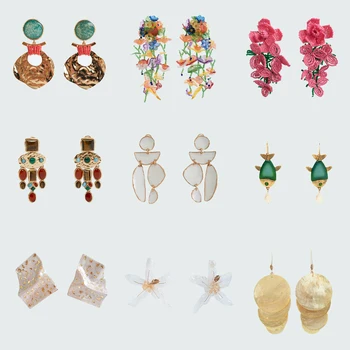 

Girlgo ZA 23 Design Metal Enamelled Earrings Dangle Earrings with Irregular-Shaped Enamelled Pendants Ear Prom Accessory