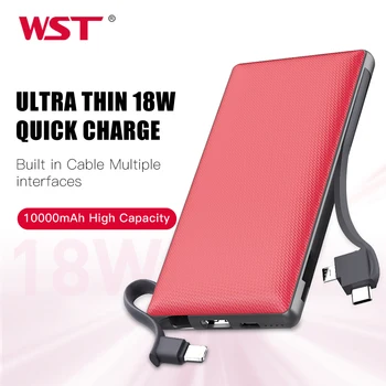 

10000mAh Portable Charger Fast Charge Power Bank with Built in Type C Micro USB Cable Fast Charging for iPhone Samsung Xiaomi