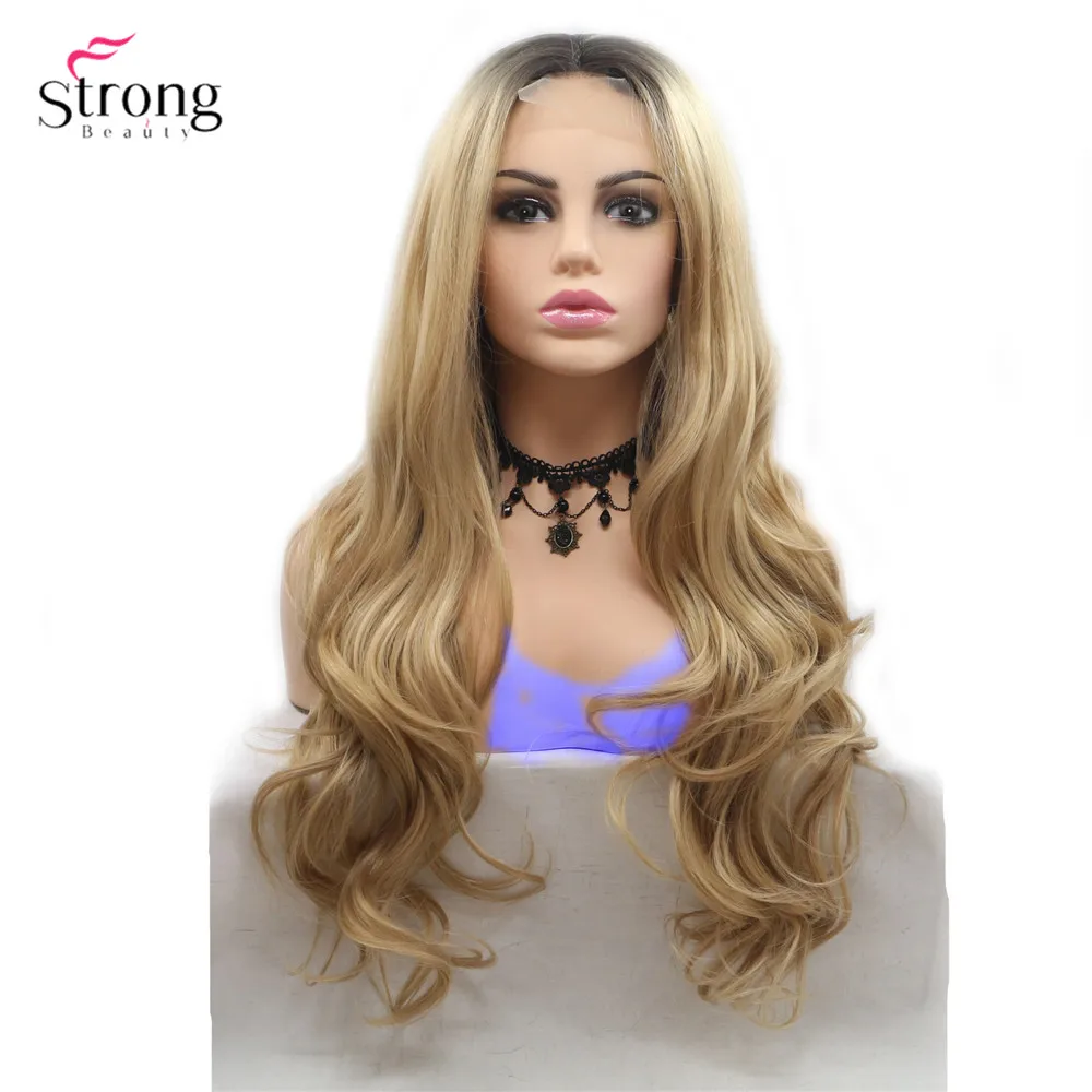 StrongBeauty длинные вьющиеся волосы парик Омбре блонд/розовый синтетические кружева передние парики для женщин