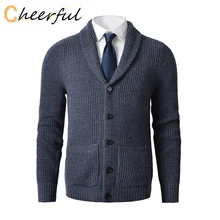 

Men's Shawl Collar Cardigan Sweater Slim Fit Cable Knit Button up Merino wool Sweater with Pockets