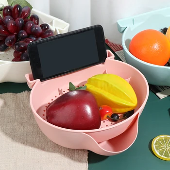 

Lazy Snack Bowl Plastic Double-Layer Snack Storage Box Bowl Fruit Bowl And Mobile Phone Bracket Chase Artifact 3 Colors