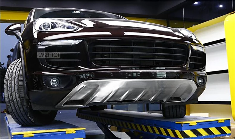 Для автомобильного бампера защитная пластина для Porsche Cayenne 2011- передняя+ задняя Защитная панель высокое качество Нержавеющая сталь Авто аксессуары