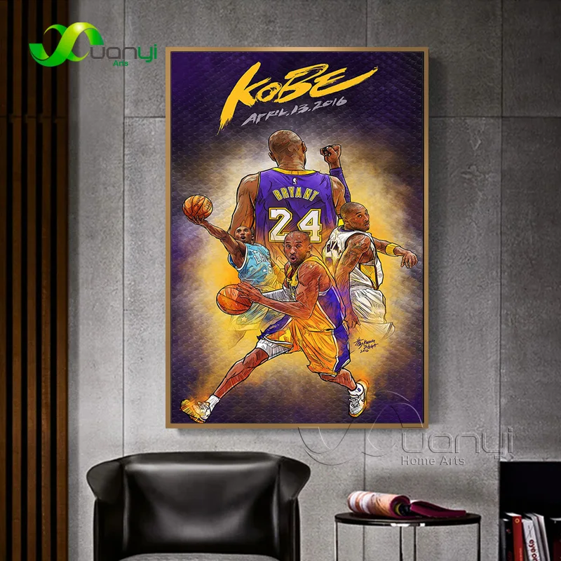 Kobe Bryant Baloncesto estrella retrato pintura impresa en lienzo impresión de arte carteles para sala de estar decoración del hogar Hotsell Wall Art-50x70cm sin marco 