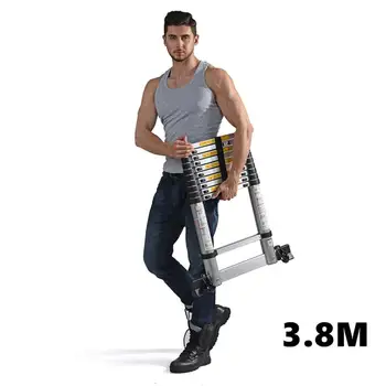 

3.8m Telescopic aluminum ladder retractable folding herringbone ladder step Extension Tall Multi Purpose Industrial HWC