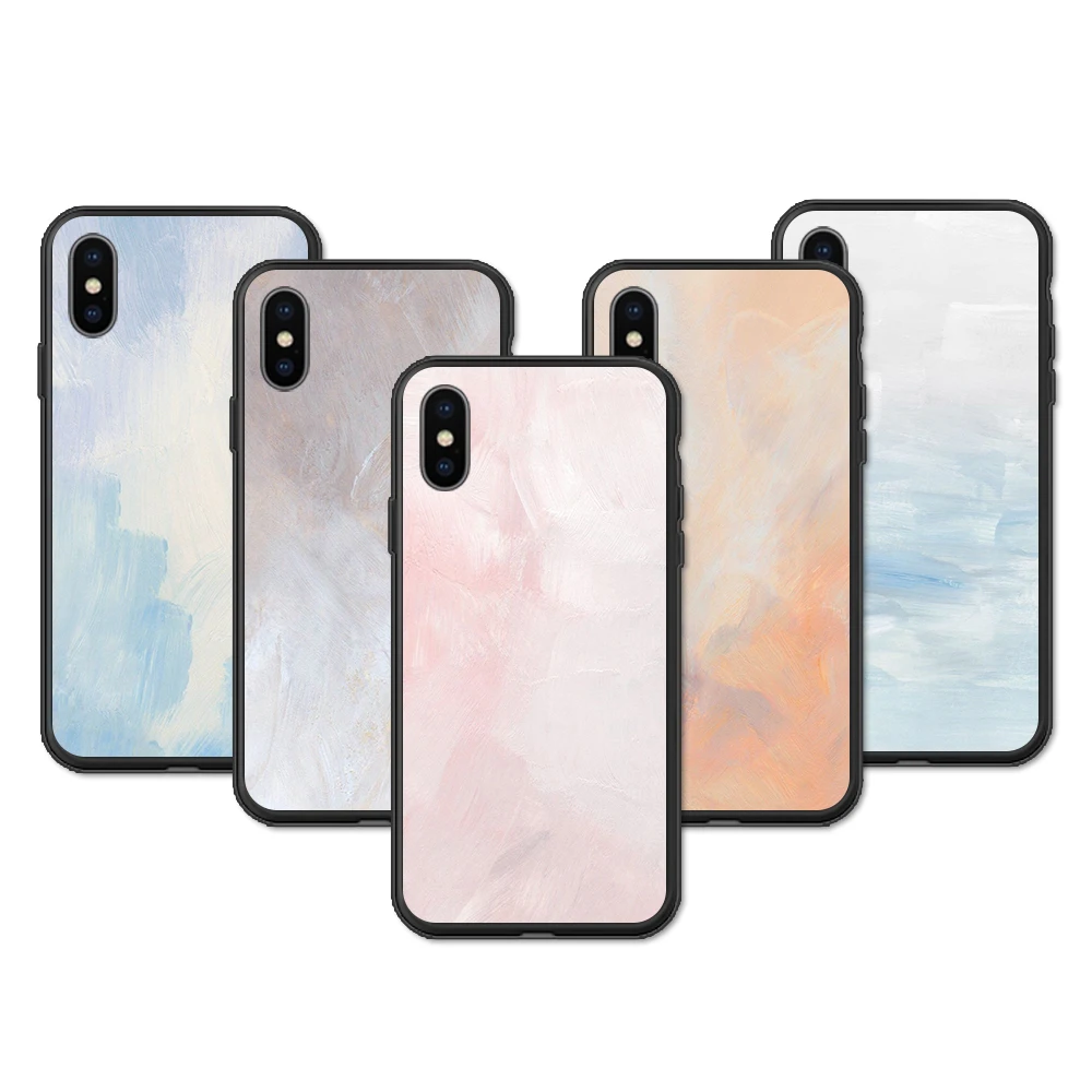 Silicone Case For iphone 11 Pro Max XR XS X 7 8 6 6s 5s Plus vintage marble oil painting color blue pink simple soft cover coque | Мобильные