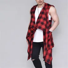 T45 AliExpress мужские повседневные клетчатые Жилеты Летние Необычные Длинные мужские жилеты топы