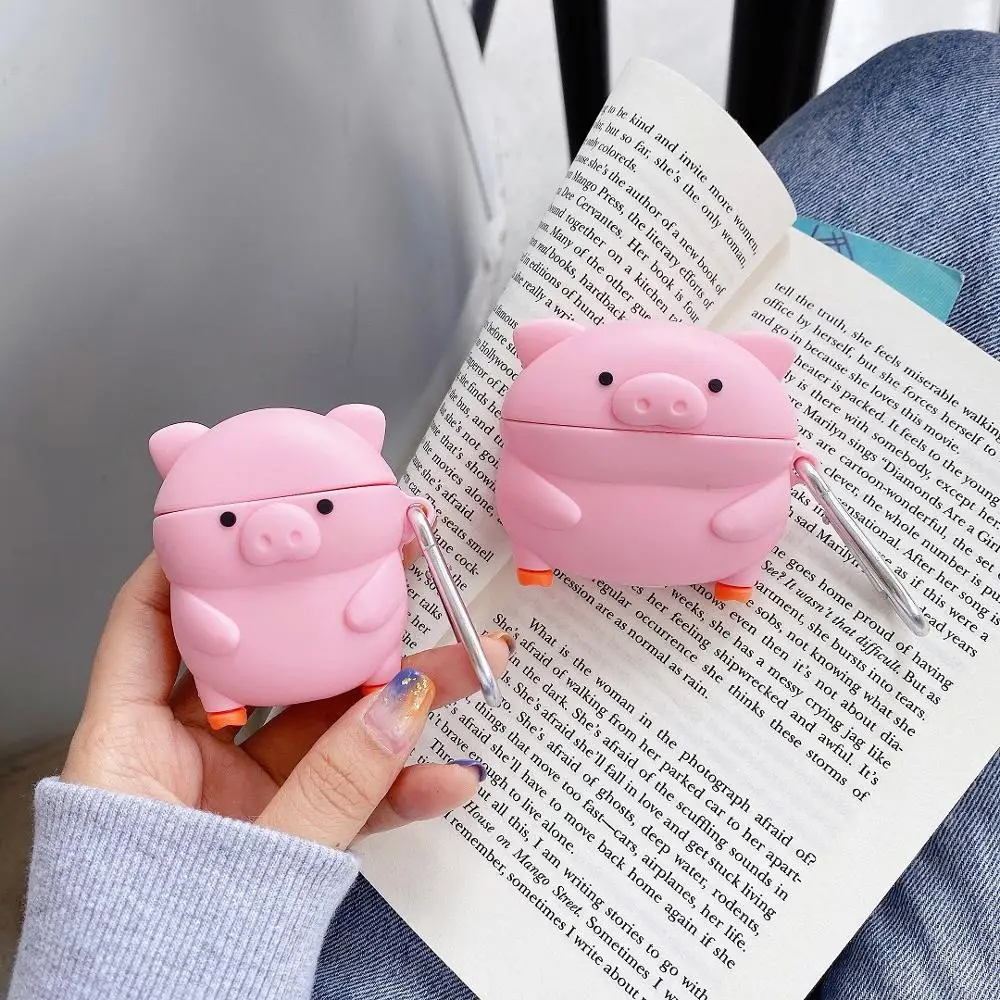 

3D Cartoon Case For AirPods 2 1 Cute Pink pig Earphone Capa For Apple Airpods 3 pro Silicone Headphone Cover EarpodsStrap