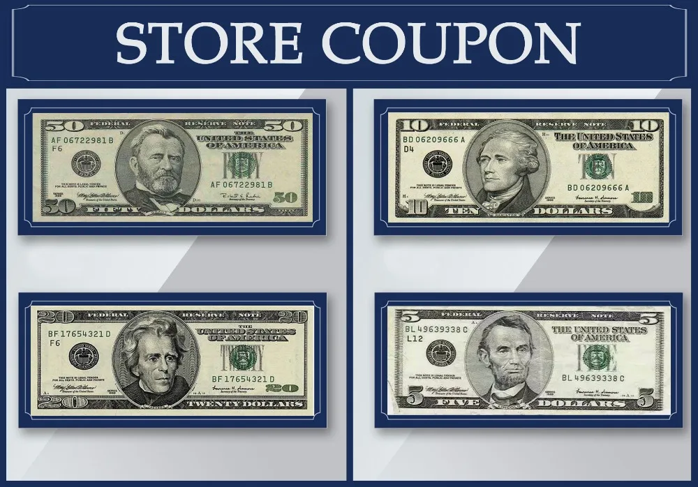 优惠券4张一起 加英文 满多少减多少