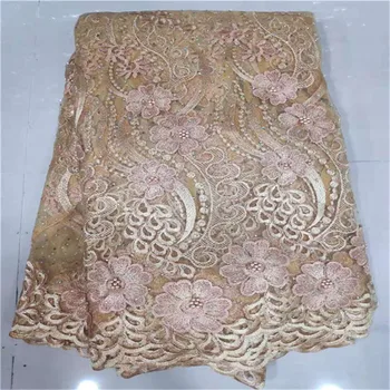 

Blue Latest Nigerian beads Laces Fabrics With Stones High Quality Tulle African Laces Fabric Wedding French Tulle Lace Fabric