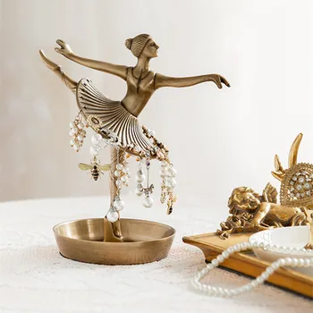 

RETRO ELEGANT BALLET DANCER ART SCULPTURE JEWELRY RACK COPPER CRAFTS HOME DECORATION BRASS EARRINGS JEWELRY HANGER R4965