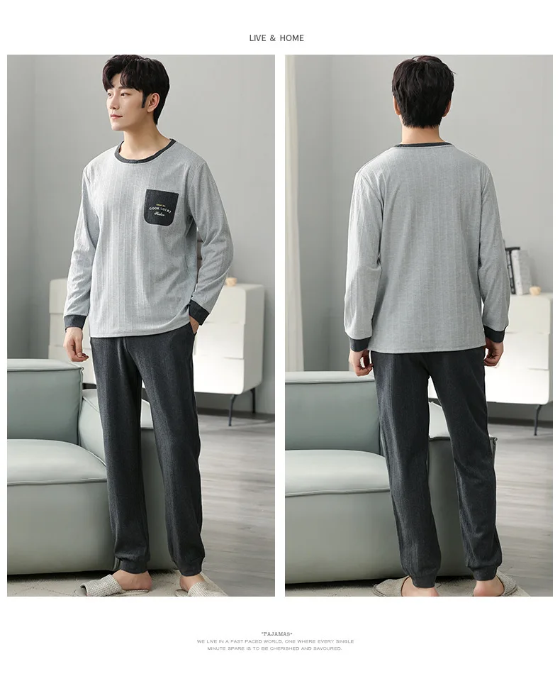 New spring and autumn men's pajamas two-piece pajamas knitted cotton casual loose boys home clothes fashion men's clothing best mens pajamas