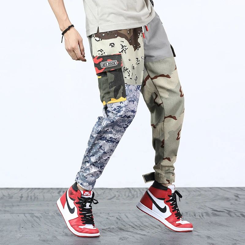 Camouflage Камуфляжные спортивные брюки мужские Харадзюку лоскутные брюки карго мужские хип хоп уличные джоггеры штаны с эластичной резинкой на талии повседневные штаны - Цвет: Camouflage