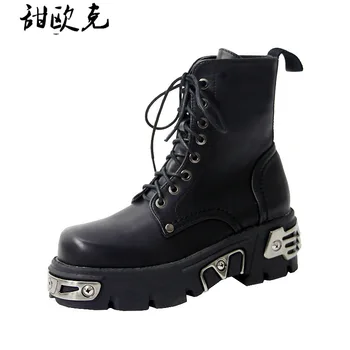 

Punk Style Platform Women Ankle Boots Women Motorcycle Boot Fashion Ladies Chunky Shoes Metal Decor Platform Boots Gothic