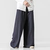 2023 Mens Cotton Linen Wide Leg Pants Summer Men Casual Solid Elastic Waist Straight Loose Trousers Male Black Track Pants M-5Xl 1