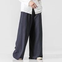 2023 Mens Cotton Linen Wide Leg Pants Summer Men Casual Solid Elastic Waist Straight Loose Trousers Male Black Track Pants M-5Xl 1