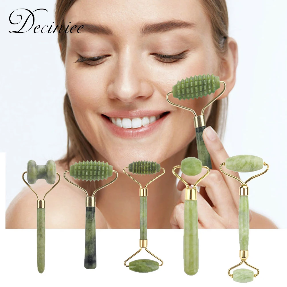 Rodillo de Jade Xiu Yu para masaje Facial, herramienta de masaje Facial, arrugas antienvejecimiento de cabeza única/doble, 5 tipos