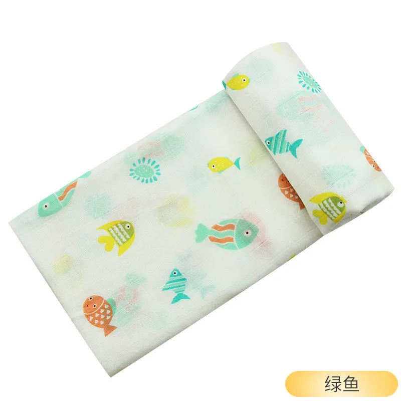 Green fish Муслиновые пеленальные одеяла для малышей из 70% бамбукового волокна+ 30% хлопка, мягкая пеленка для новорожденных, Марлевое банное полотенце, спальный мешок, чехол для коляски - Цвет: Green fish
