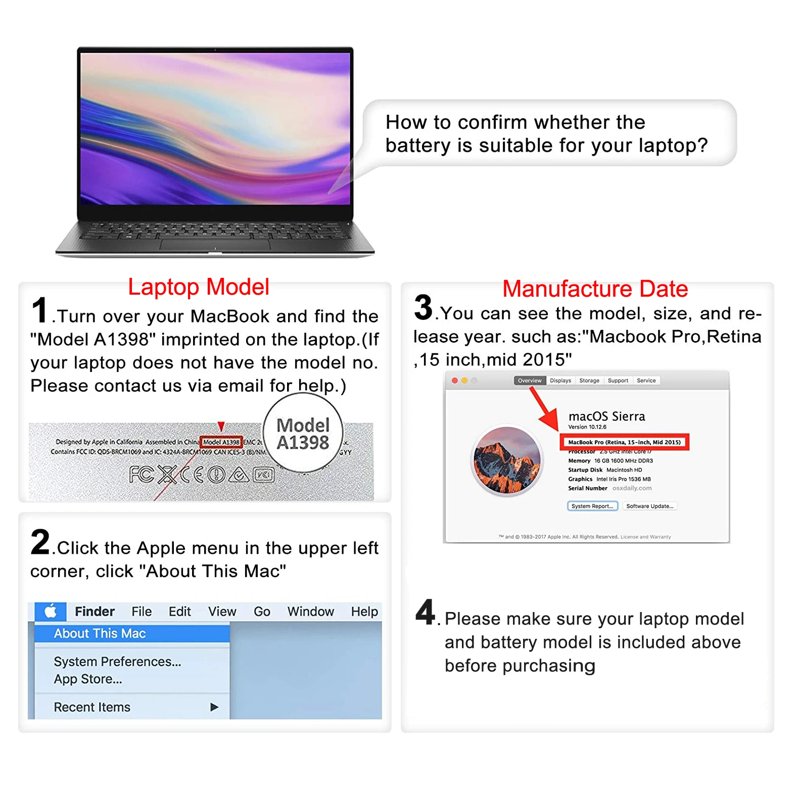Kingsener-bateria do Portátil para Apple Macbook Pro A1494 A1417 15 em A1398 Retina 2012 2013 2014 Ferramentas Gratuitas 500 Mais Ciclos Navio Rápido - Imagem 5