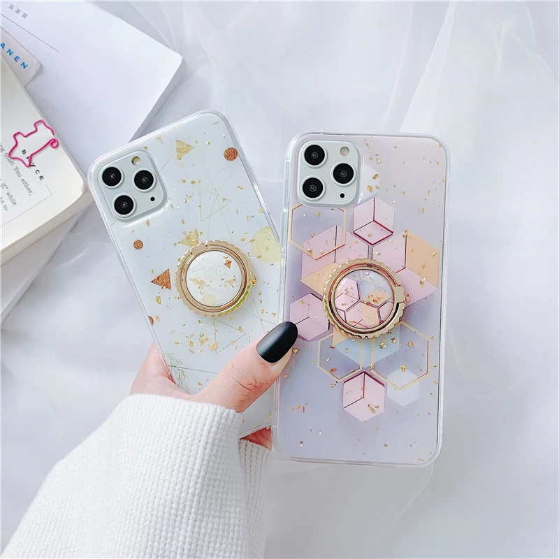 Luxury Drop Glue Plaid Phone Case For iphone 11promax 6S 7 8 PLus X Back Cover Glitter Bling Cases With the Ring | Мобильные