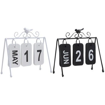 

2pcs Personality DIY Bird Wrought Iron Flip Calendar Home Decoration Desk Decoration Calendar - White & Black