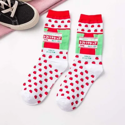 7 Jerrinut 1 пара носки женские Харадзюку Kawaii жаккардовые фрукты клубничное молоко розовый/белый с принтом хлопок теплые длинные корейские носки - Цвет: 7