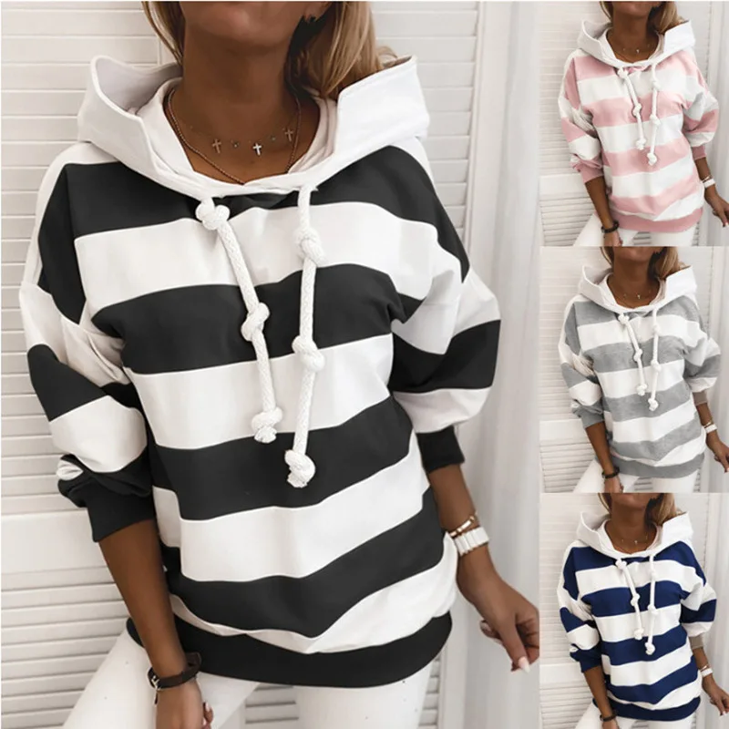 

Oversized Hoodie Women Clothes Color Stripe print Long Sleeve Pullover Hoodies Sweatshirt Tops