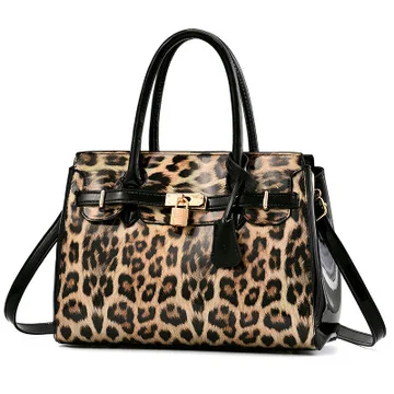 Женская сумка в стиле Бостона большая из искусственной кожи с леопардовым