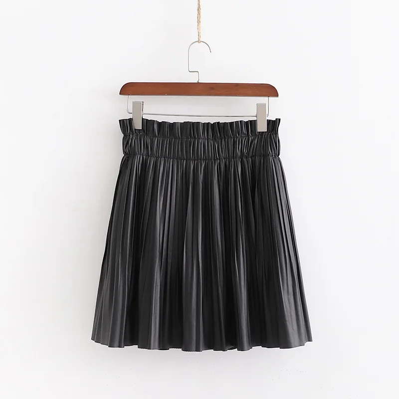 Плиссированные мини-юбки женские модные юбки из искусственной кожи женские элегантные юбки с эластичной резинкой на талии женские