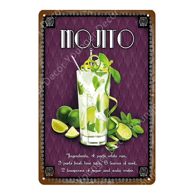 Gin Tonic Коктейльные Вечерние украшения ром Мохито оловянные вывески Тики бар клуб дома настенная живопись декоративная табличка плакат пиво YH068