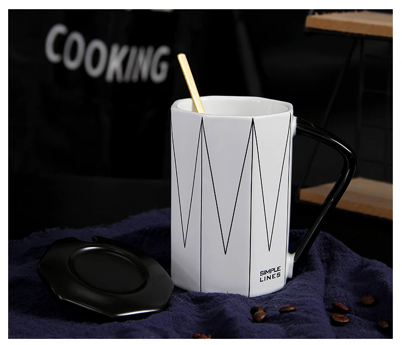 Creative Couple Cup Personality Trend Coffee Cup Nordic Simple Household Ceramic Mug with Lid Spoon Coffee Mug Drinkware