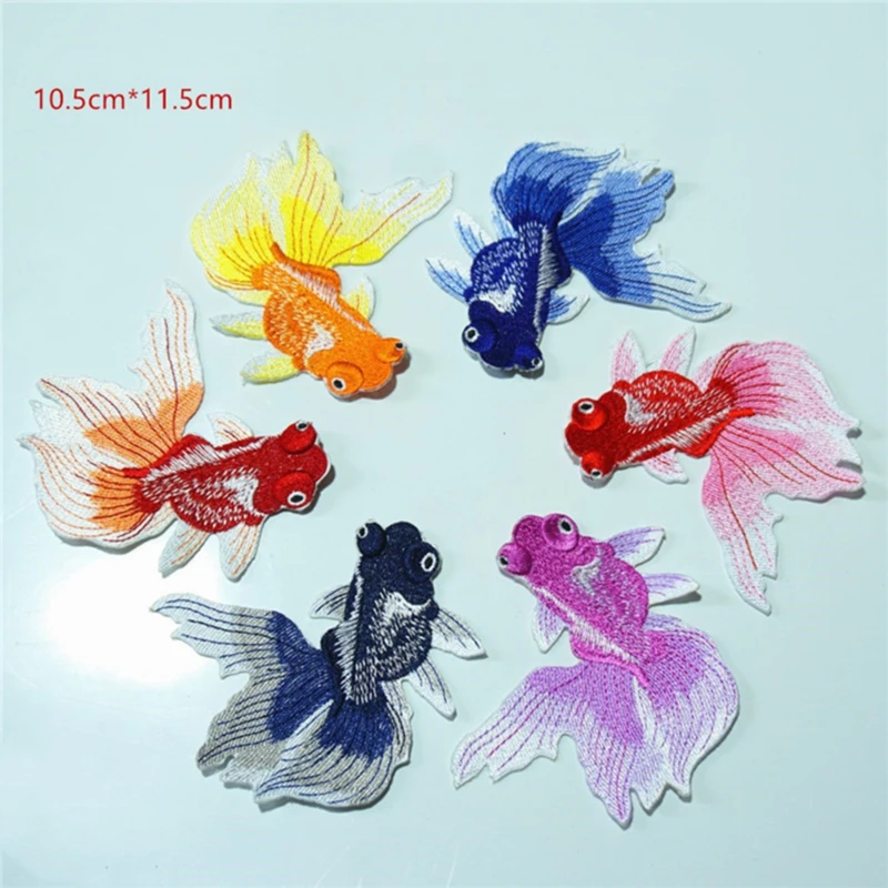 Goldfish Animal Fish Embroidered Patches Chinese Ethnic Style DIY Sewing Patch Embroidery Applique Decorations For Clothes Shoes | Дом и сад