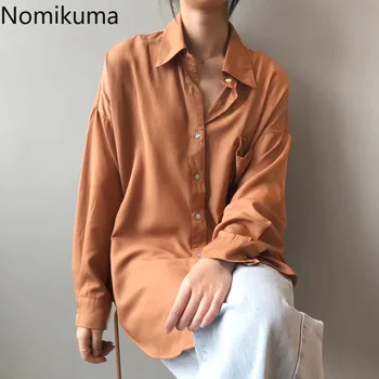 

Nomikuma Women Blouse Single-breasted Turn-down Collar Shirts Korean Casual Loose Full Sleeve Blusas Femme Women Shirt Top 3Z020