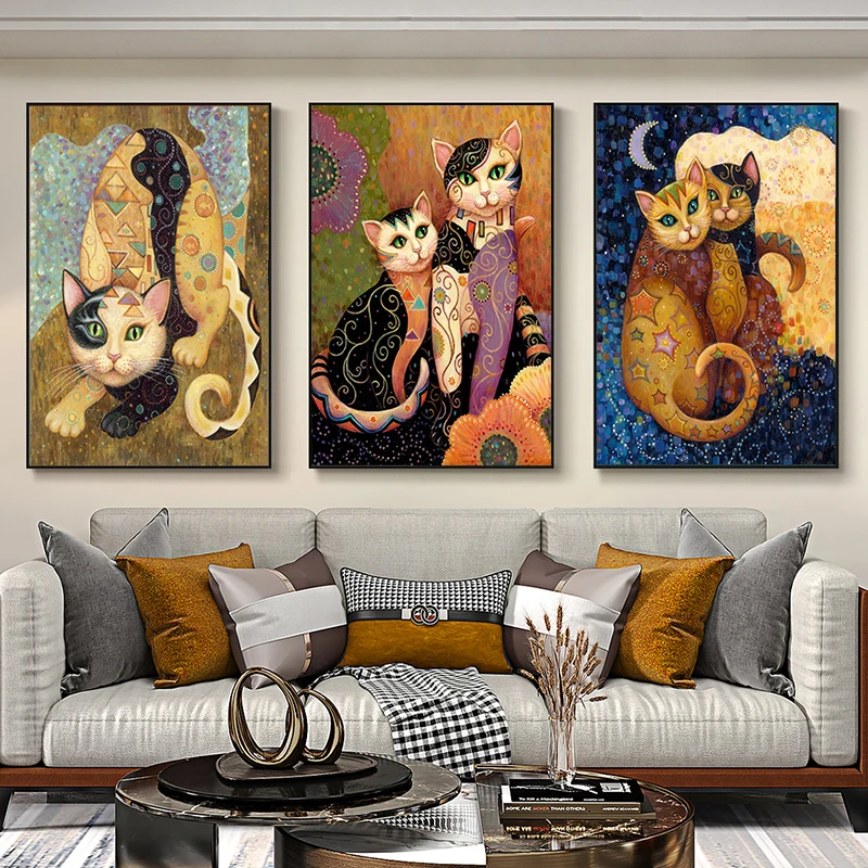HD печать и постеры Холст Картина Klimt абстрактные животные Кот Современный