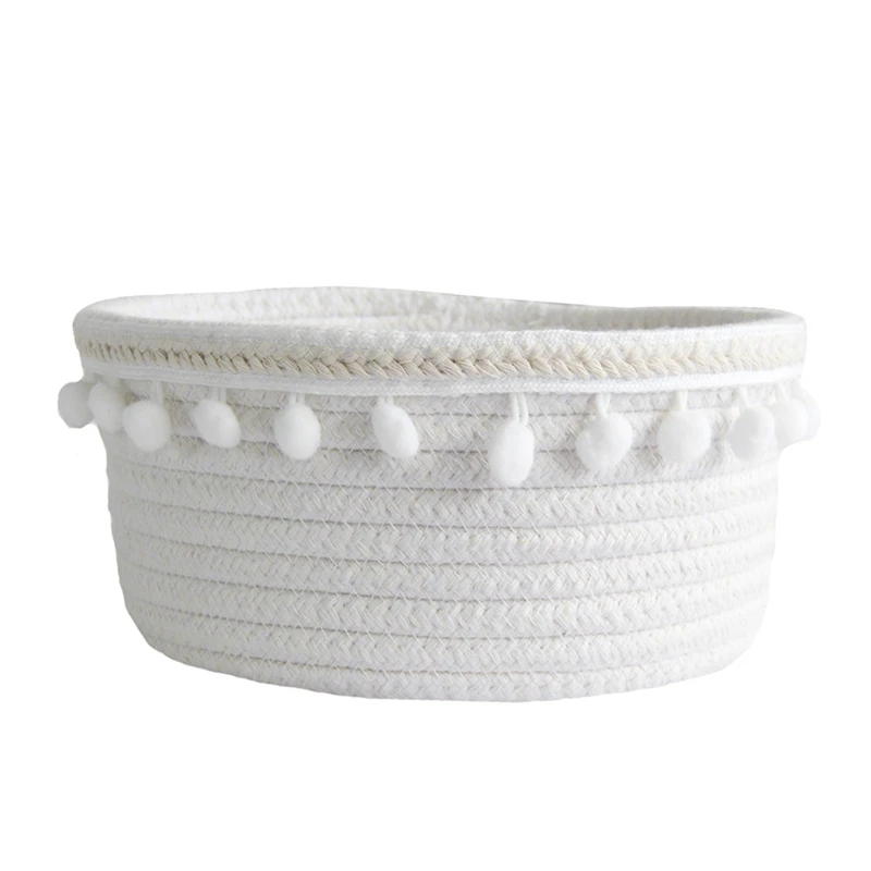 W Household Unique Woven Wool Ball Storage Basket Home Decoration Cotton Thread Storage Basket White Laundry Basket - Цвет: W