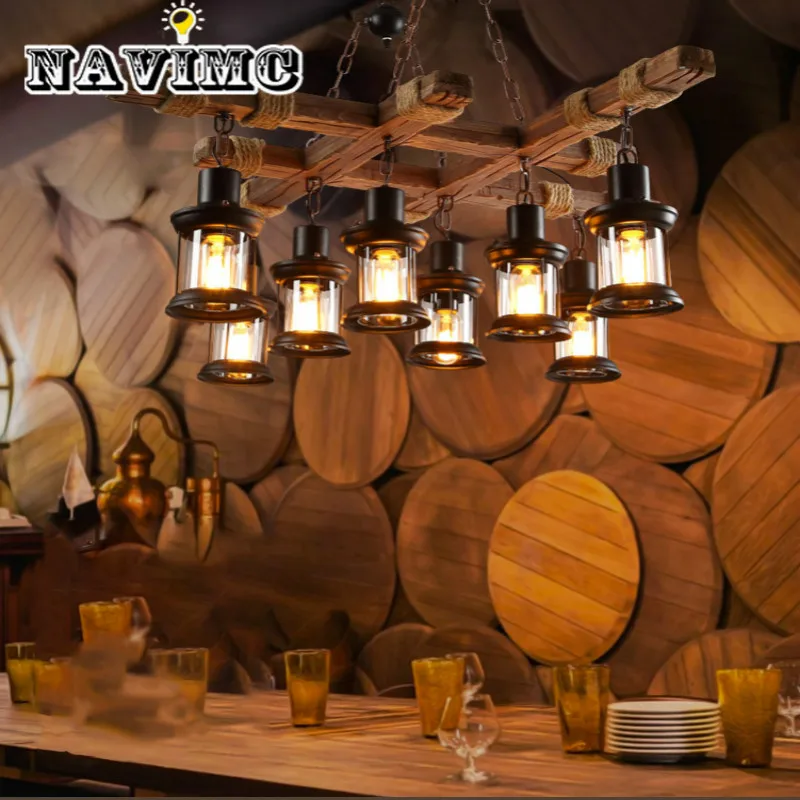 

Industrial Antique Wooden 8 Lamp Retro Chandelier for Bar Cafe Villa Decoration Lighting Fixtures E27