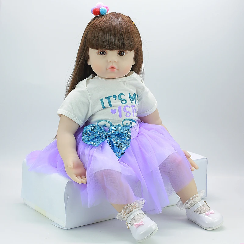Bebe кукла 58 см "коричневый репродукция волос Кукла Реалистичная игрушка девочка силиконовая кукла подарок ребенок Скелет возрождения младенец