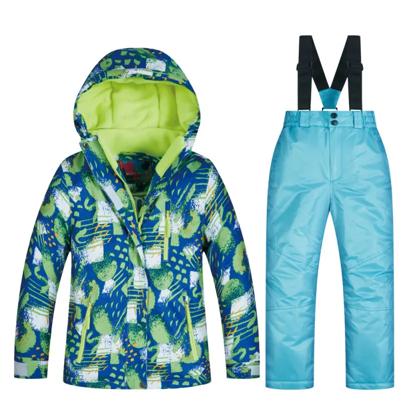 Coat and Light Blue Зимний комбинезон с капюшоном; детская водонепроницаемая верхняя одежда; комбинезоны; Высококачественный лыжный костюм; Детский комплект; зимняя одежда; Прямая поставка - Цвет: Coat and Light Blue
