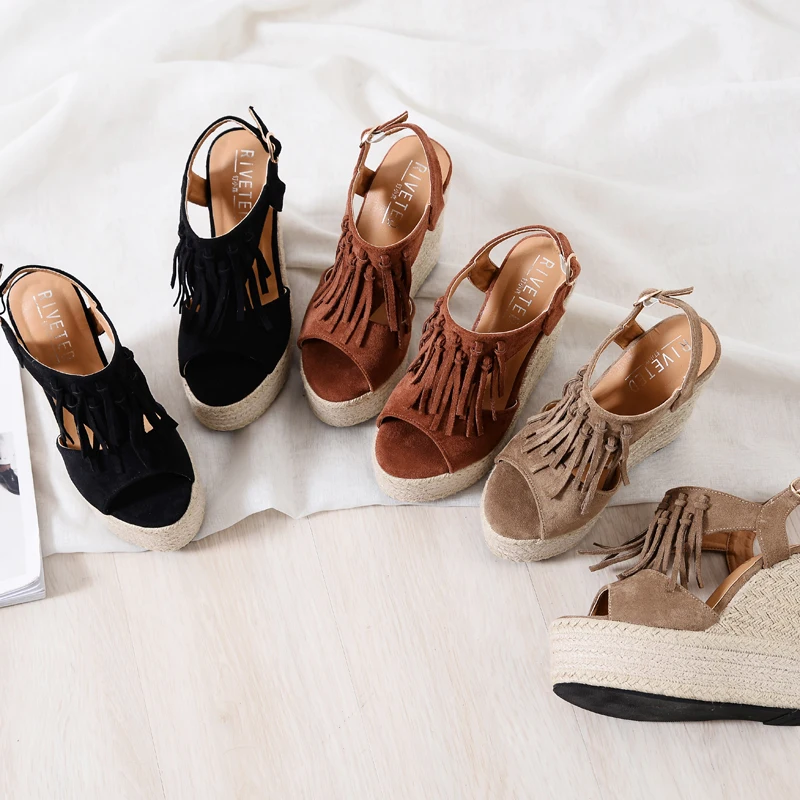 new ultra high heel wedge sandals waterproof platform muffin thick bottom Roman tassel women's sandals small size shoes 32