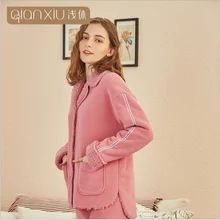 Зимние женские брендовые пижамные комплекты, женские повседневные пижамные комплекты, теплая плотная домашняя одежда для девочек, Дамское пальто с отложным воротником+ штаны