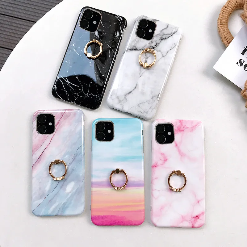 10 шт роскошный мраморный чехол для телефона со стразами для iPhone 11 Pro XR XS max Kickstand кольцо Пряжка Крышка